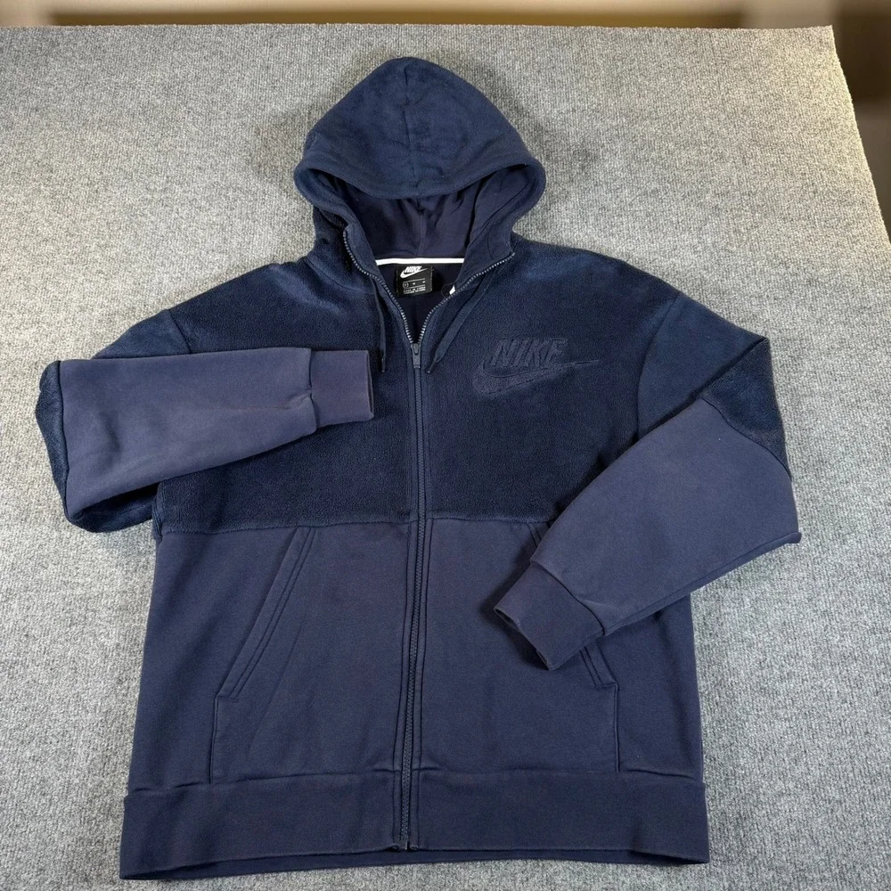 Nike Sportswear Mens Full Zip Fleece Hoodie Navy Blue 929117-451 Medium